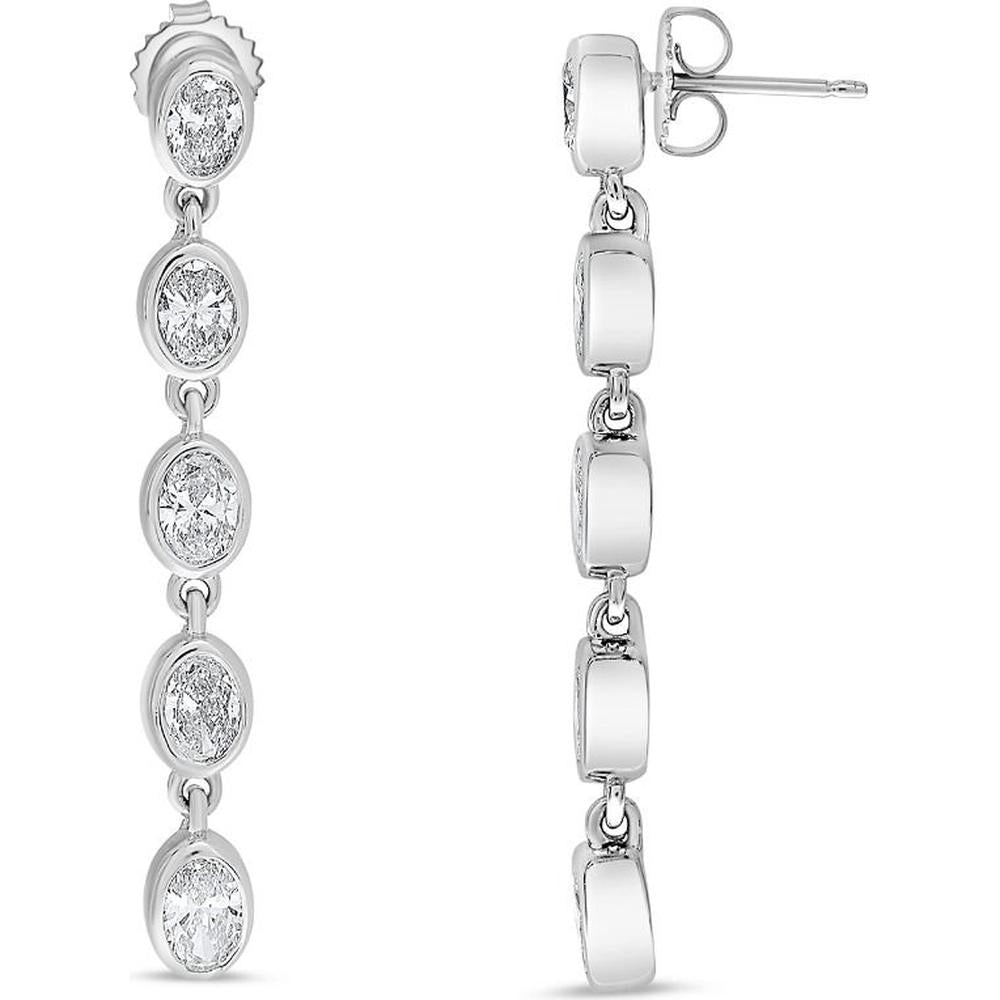 Roman & Jules - 18K White Gold Multi Oval Diamond Drop Earrings - 4.07 Carat Total Diamond Weight