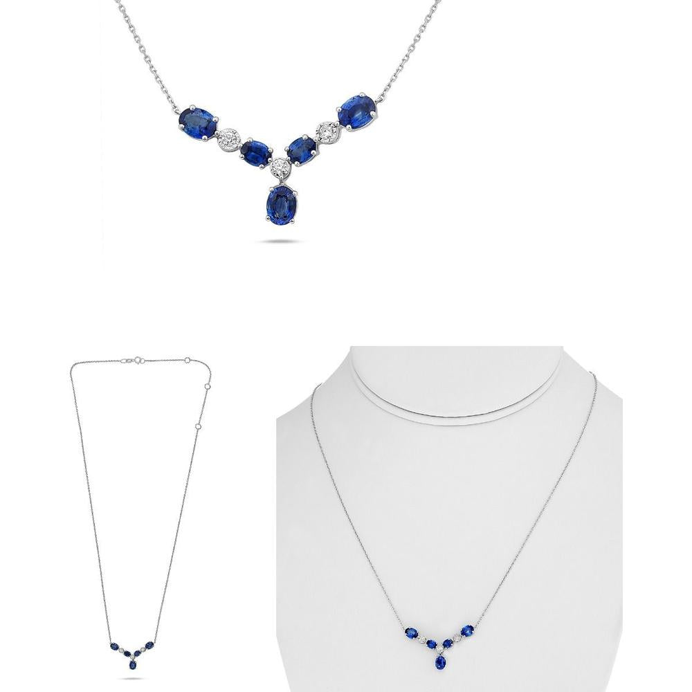 Roman & Jules - 18K White Gold Necklace with Alternating Oval Sapphires and Round Diamonds - 1.82 Carat Total Sapphire Weight, 0.07 Carat Total Diamond Weight