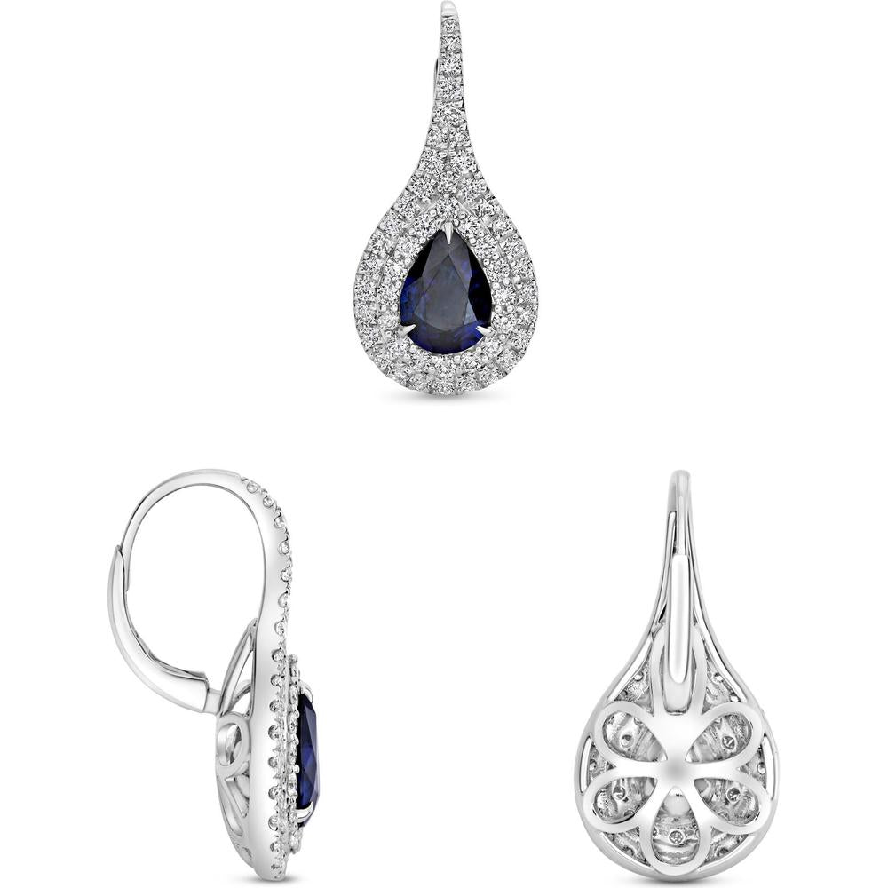 Roman & Jules - 18K White Gold Oval Blue Sapphire & Diamond Earrings - 0.88 Carat Sapphire, 0.84 Carat Diamonds