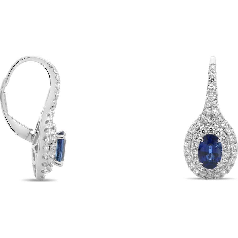 Roman & Jules - 18K White Gold Oval Blue Sapphire & Diamond Earrings - 1.0 Carat Total Sapphire Weight, 0.91 Carat Total Diamond Weight