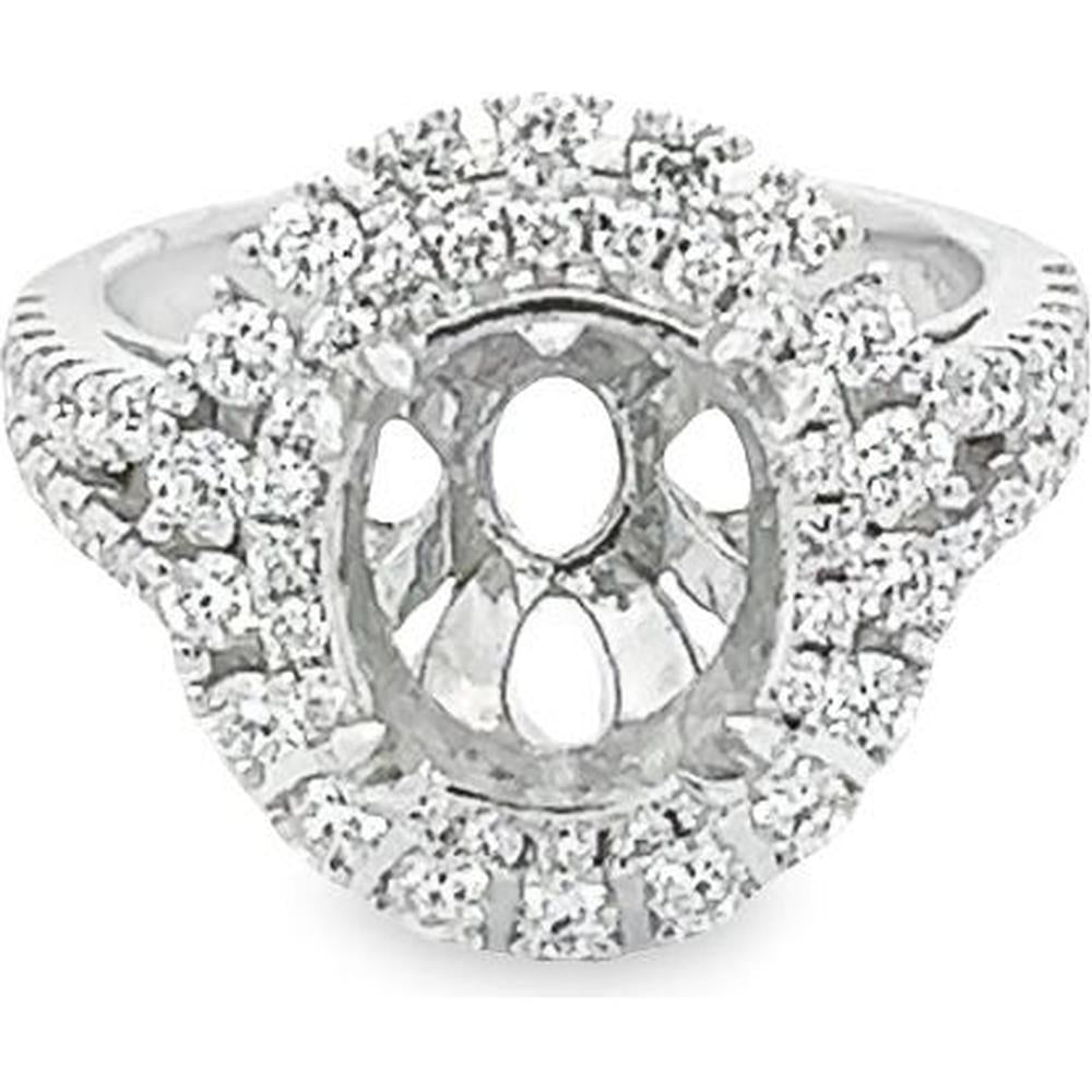 Roman & Jules - 18K White Gold Oval Diamond Double Halo Ring with Split Shank - 1.11 Carat Total Diamond Weight