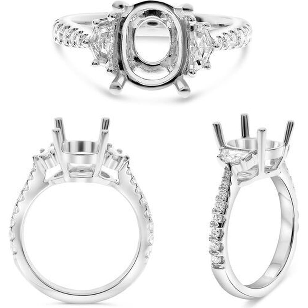 Roman & Jules - 18K White Gold Oval Diamond Engagement Ring with Round Diamonds - 0.28 Carat Total Diamond Weight