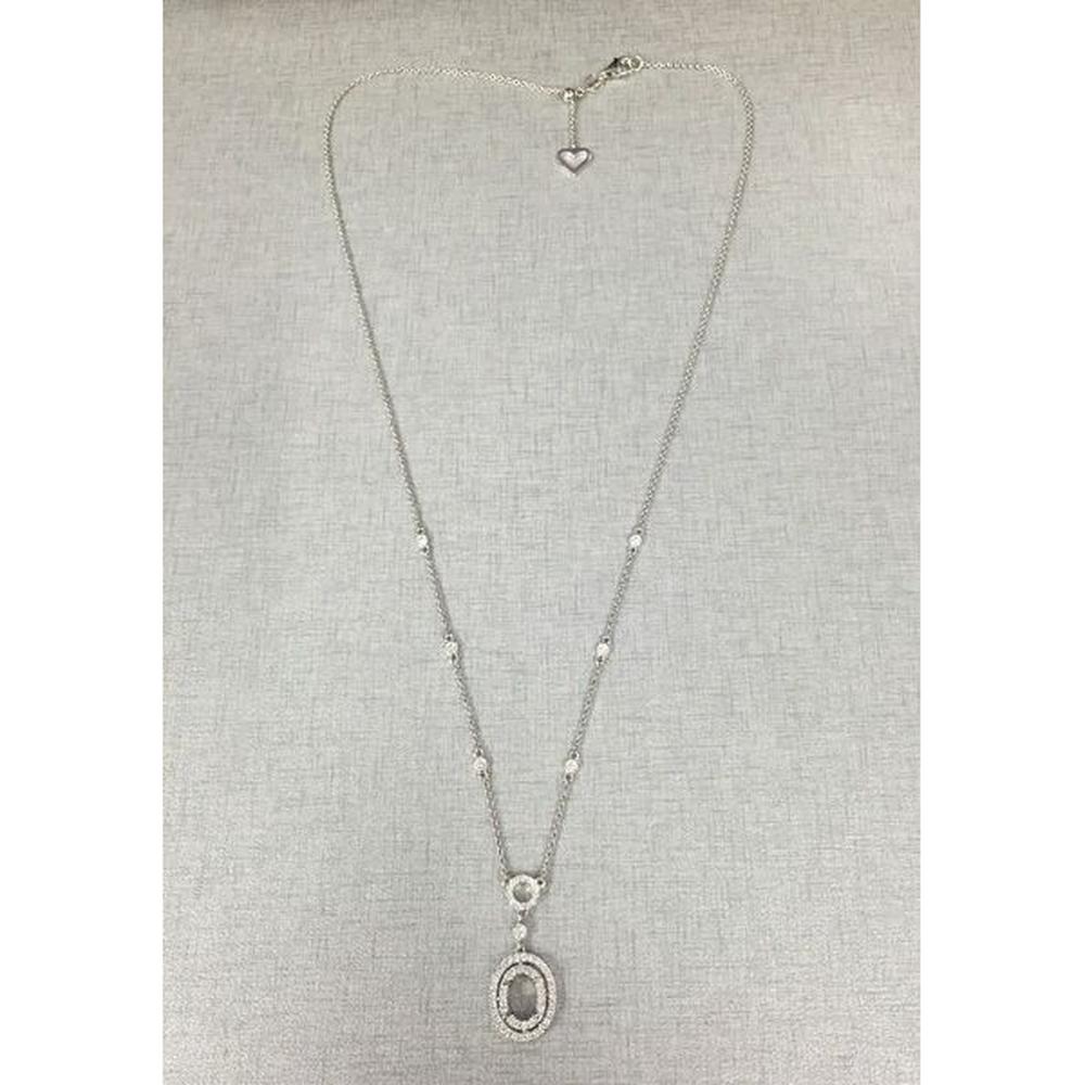 Roman & Jules - 18K White Gold Oval Diamond Necklace with Round Diamond Accents - 0.36 Carat Total Diamond Weight