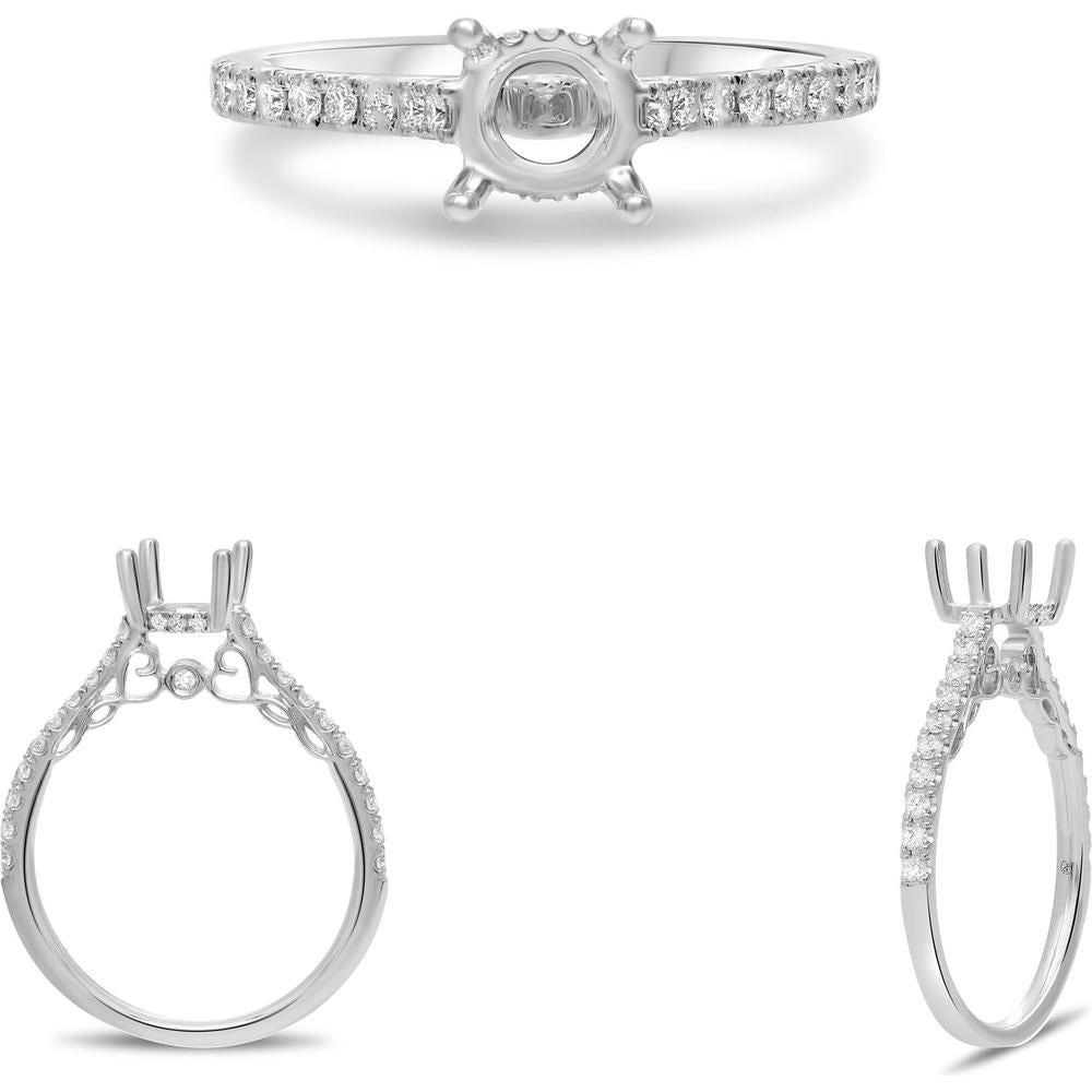 Roman & Jules - 18K White Gold Oval Diamond Ring with Hidden Half Halo and Round Diamond Shank - 0.27 Carat Total Diamond Weight