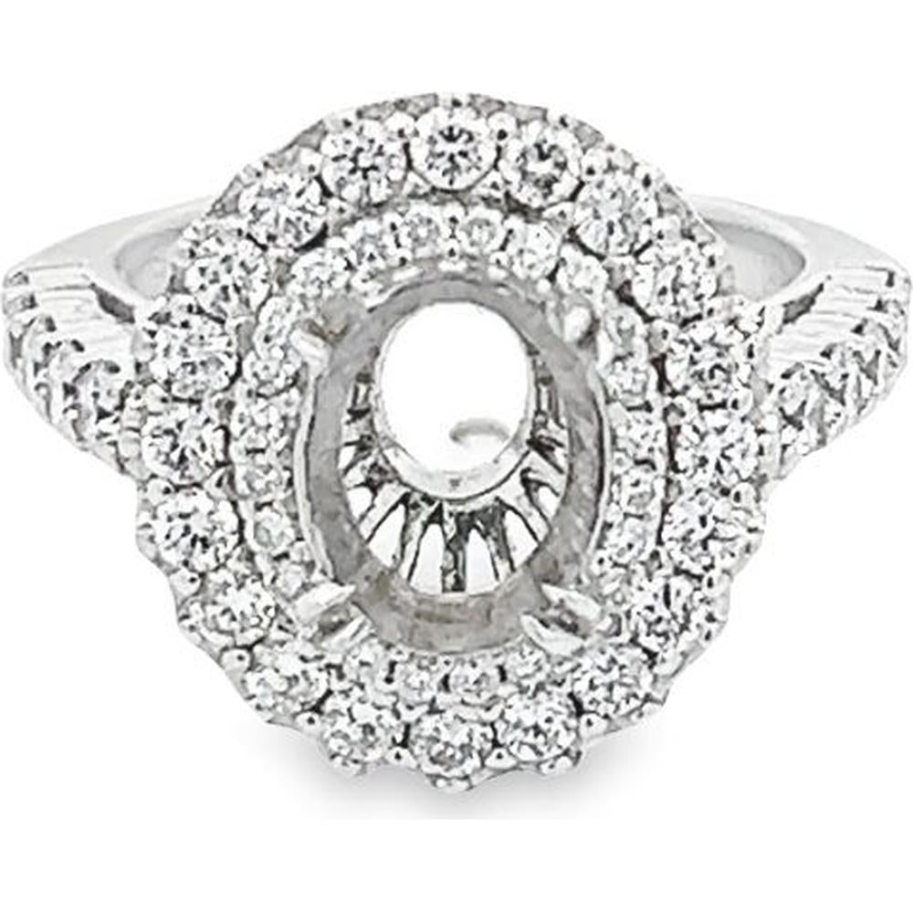 Roman & Jules - 18K White Gold Oval Diamond Ring with Round Diamond Halo - 1.42 Carat Total Diamond Weight