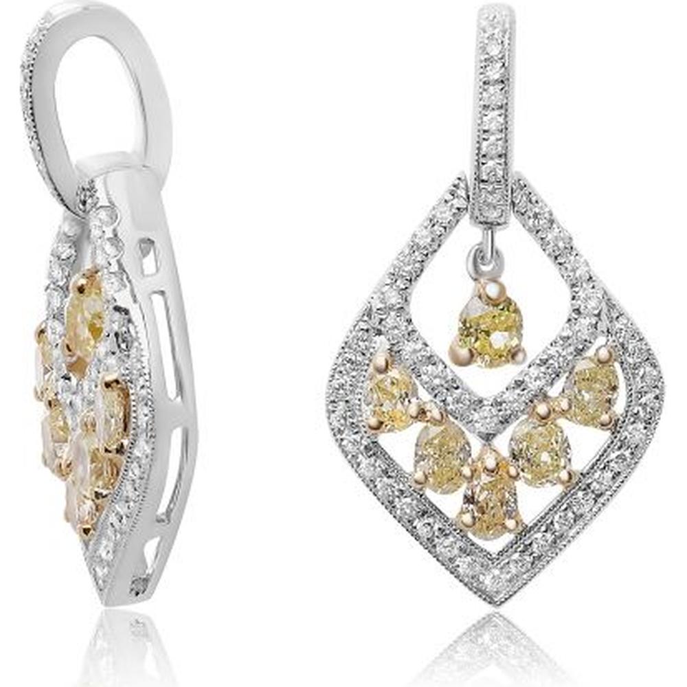 Roman & Jules - 18K White Gold Oval Fancy Yellow Diamond Pendant with Round Diamonds - 1.08 Carat Total Diamond Weight