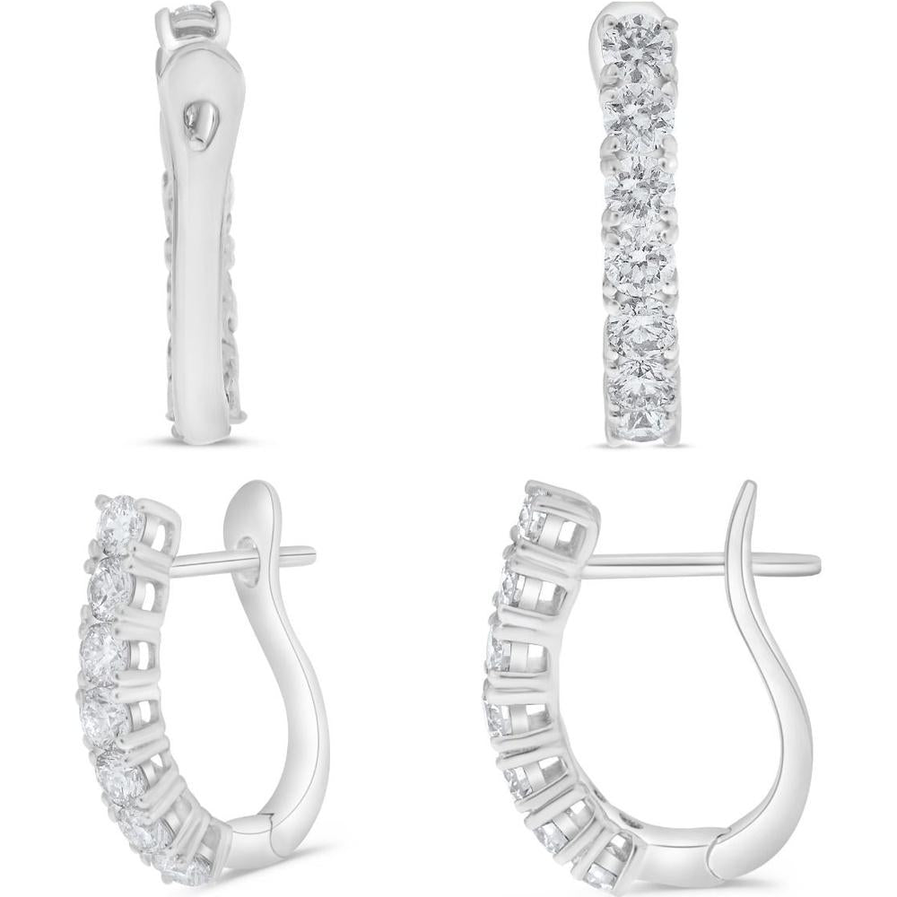Roman & Jules - 18K White Gold Oval Hoop Earrings with 0.69 Carat Total Round Diamonds