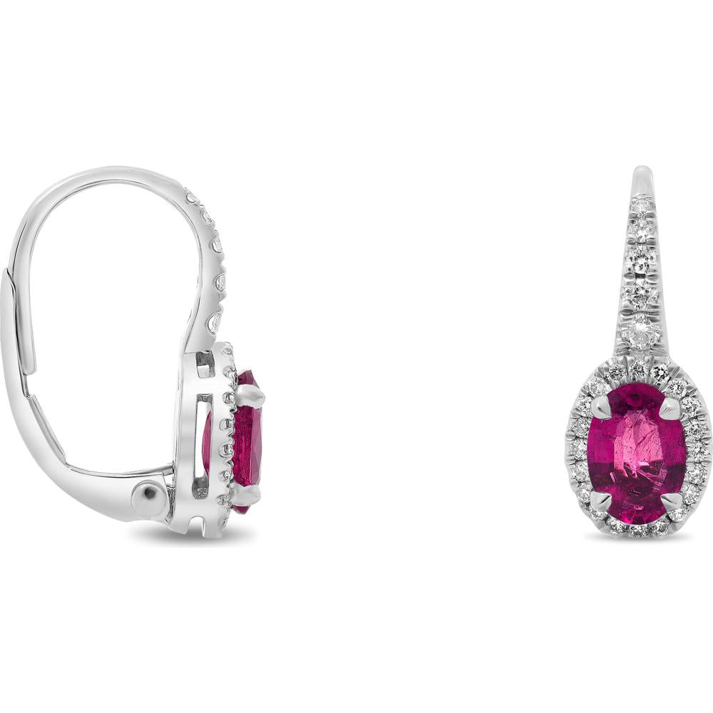 Roman & Jules - 18K White Gold Oval Pink Sapphire Halo Drop Earrings with Round Diamonds - 1.25 Carat Total Sapphire Weight