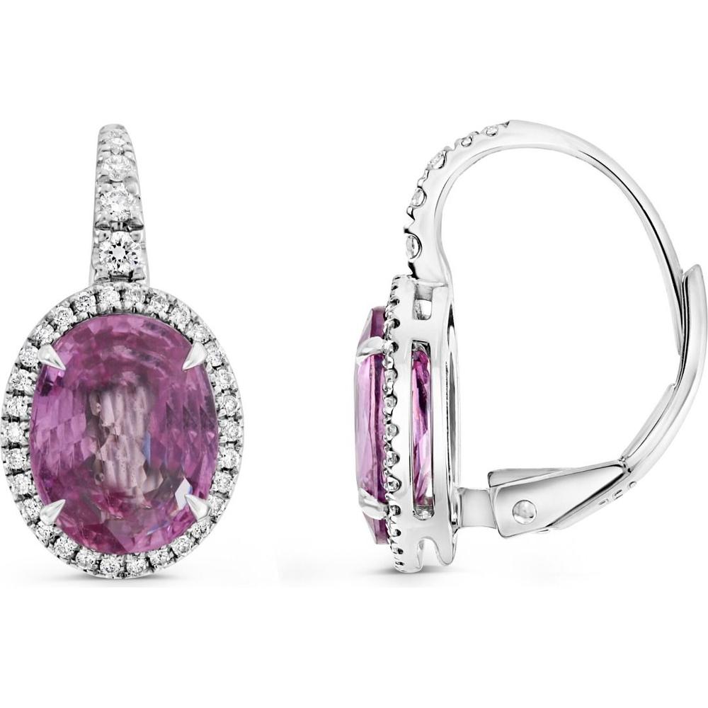 Roman & Jules - 18K White Gold Oval Pink Sapphire Halo Earrings with Round Diamond Accents - 2.27 Carat Total Sapphire Weight