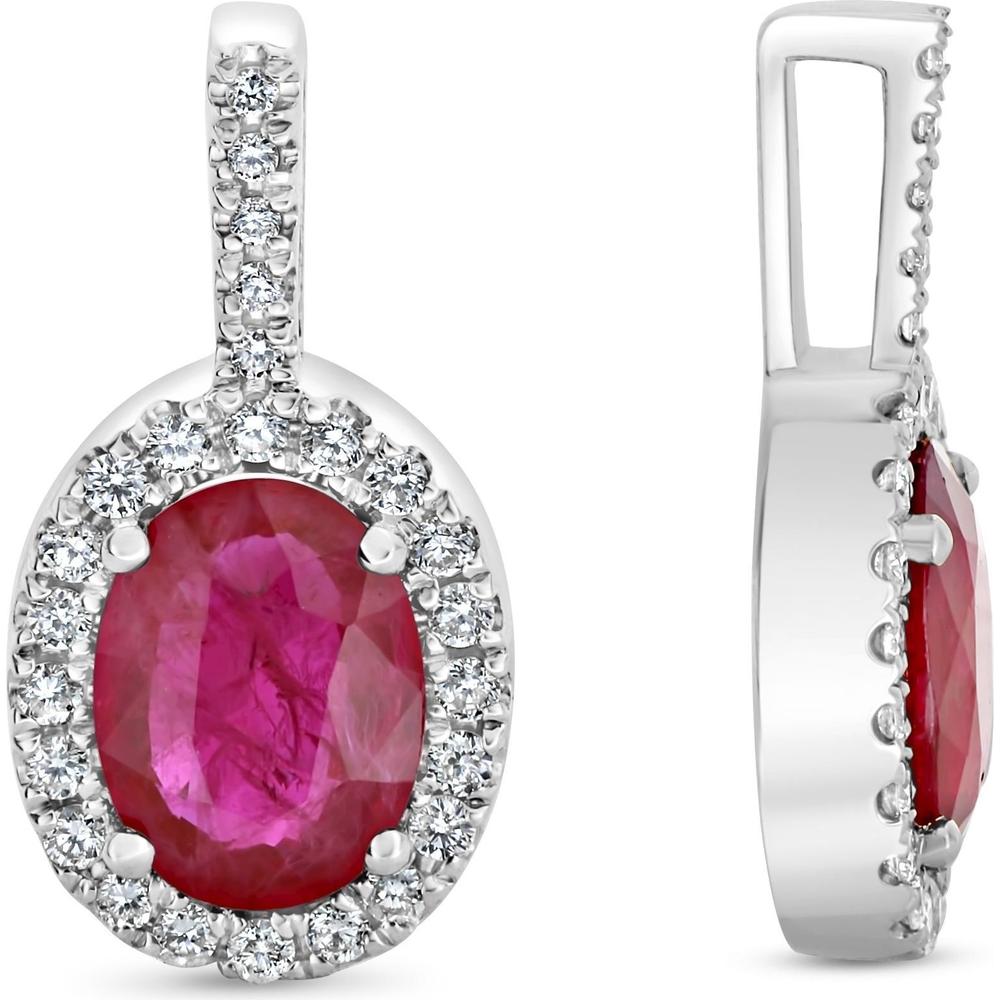 Roman & Jules - 18K White Gold Oval Ruby and Diamond Halo Pendant - 0.86 Carat Ruby, 0.10 Carat Diamond Total Weight