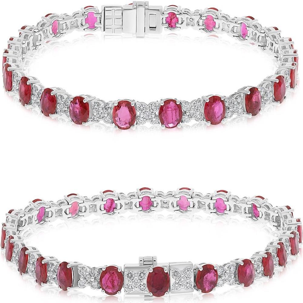 Roman & Jules - 18K White Gold Oval Ruby and Diamond Tennis Bracelet - 7.12 Carat Total Ruby and Diamond Weight