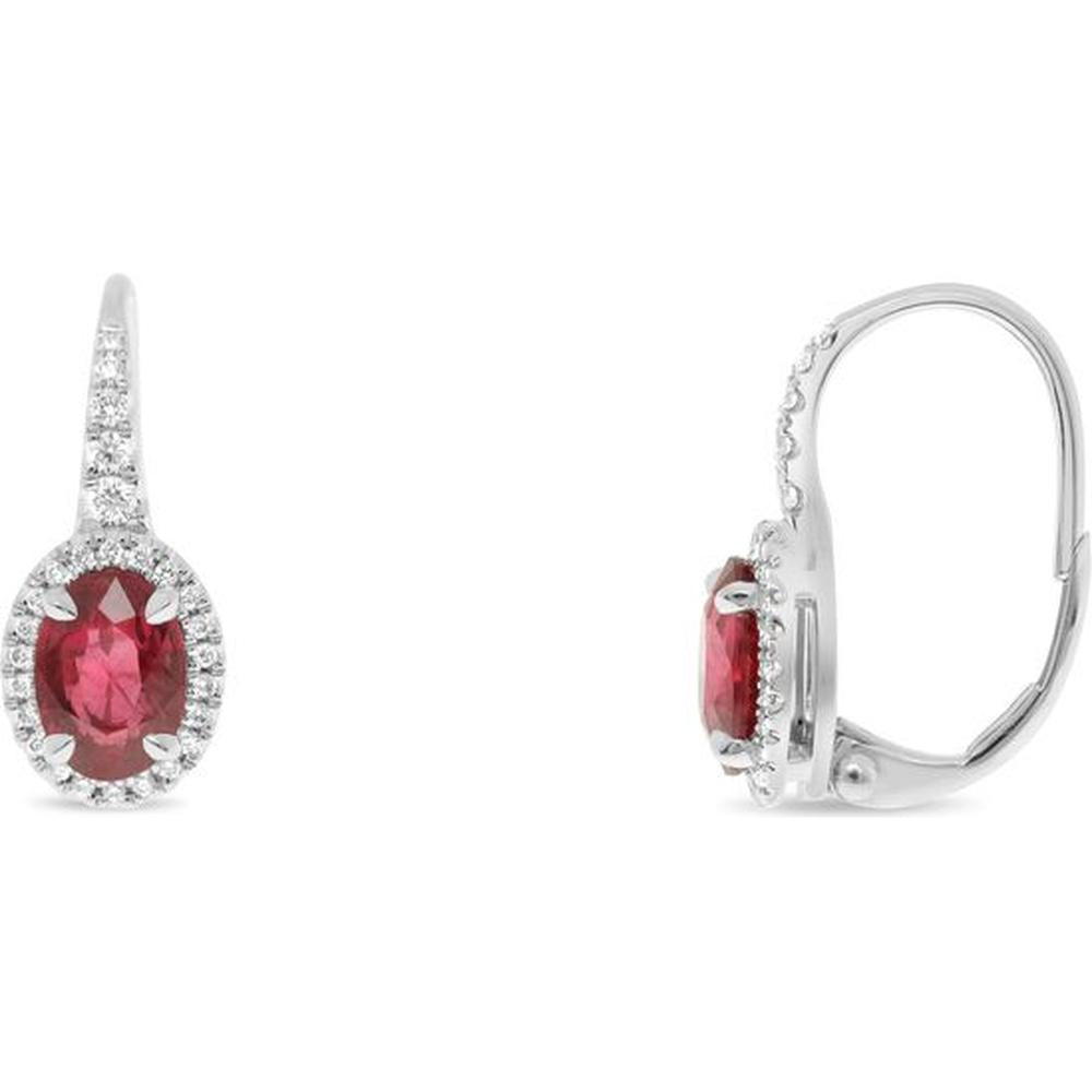 Roman & Jules - 18K White Gold Oval Ruby and Round Diamond Halo Earrings - 0.40 Carat Total Diamond Weight