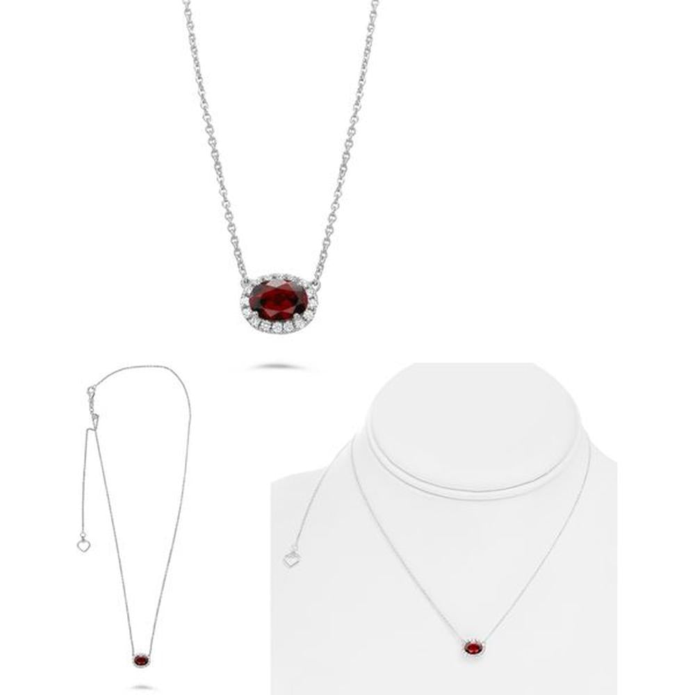 Roman & Jules - 18K White Gold Oval Ruby Necklace with Halo of Round Diamonds - 2.19 Carat Ruby, 0.15 Carat Total Diamond Weight