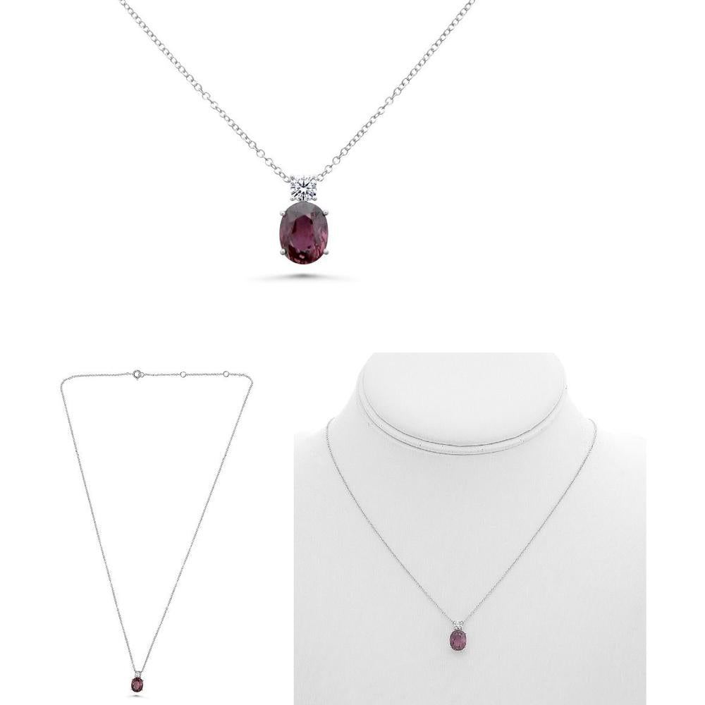 Roman & Jules - 18K White Gold Oval Ruby Pendant Necklace with Diamond Accents - 2.24 Carat Ruby