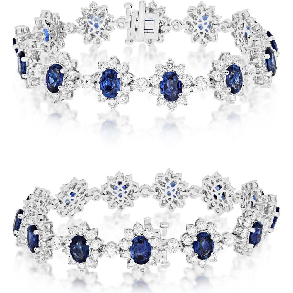 Roman & Jules - 18K White Gold Oval Sapphire and Diamond Halo Bracelet - 7.54 Carat Total Diamond Weight