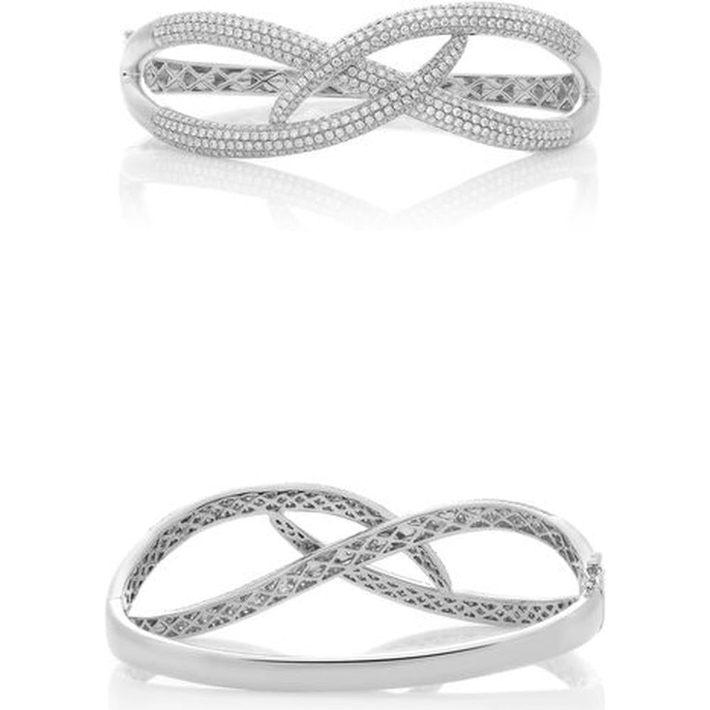 Roman & Jules - 18K White Gold Overlapping Bangle with 2.76 Carat Round Diamonds in Pave Setting