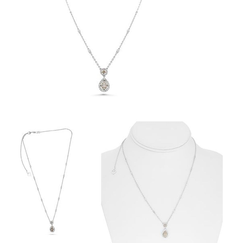 Roman & Jules - 18K White Gold Pear Halo Necklace with 0.46 Carat Champagne Diamond and 0.38 Carat Round Diamond Accents