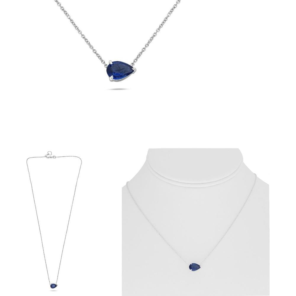 Roman & Jules - 18K White Gold Pear Shape Sapphire Necklace - 1.82 Carat Total Sapphire Weight