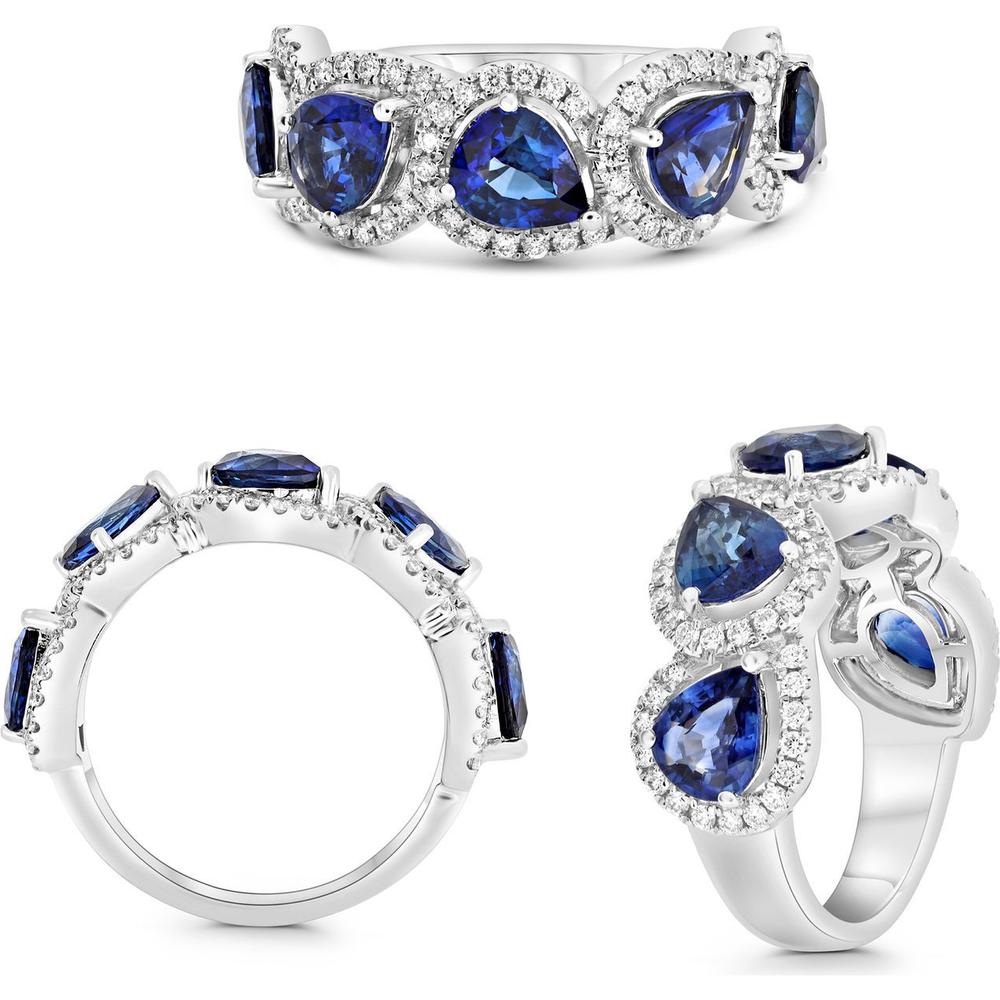 Roman & Jules - 18K White Gold Pear Shape Sapphire Ring with Diamond Halo - 3.53 Carat Total Sapphire and Diamond Weight