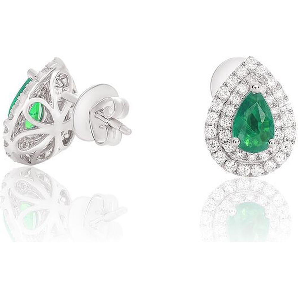 Roman & Jules - 18K White Gold Pear-Shaped Emerald and 0.46 Carat Diamond Double Halo Stud Earrings - 0.80 Carat Total Emerald Weight