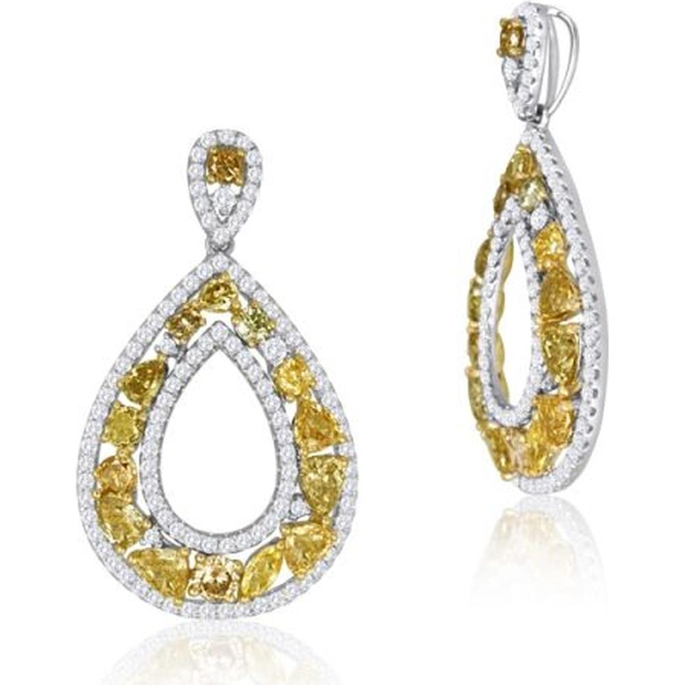 Roman & Jules - 18K White Gold Pear-Shaped Fancy Yellow and White Diamond Drop Earrings - 2.73 Carat Total Diamond Weight