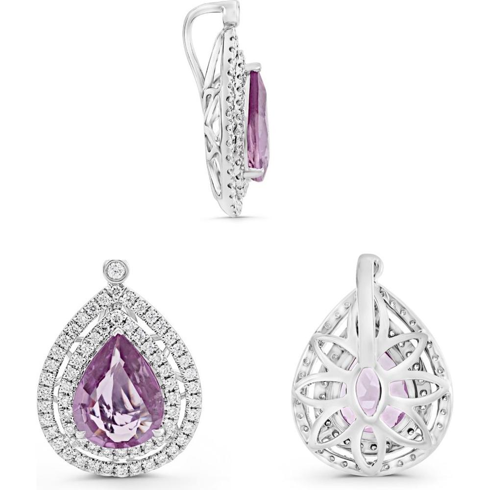 Roman & Jules - 18K White Gold Pear-Shaped Pink Sapphire and 0.22 Carat Diamond Double Halo Pendant - 1.40 Carat Pink Sapphire