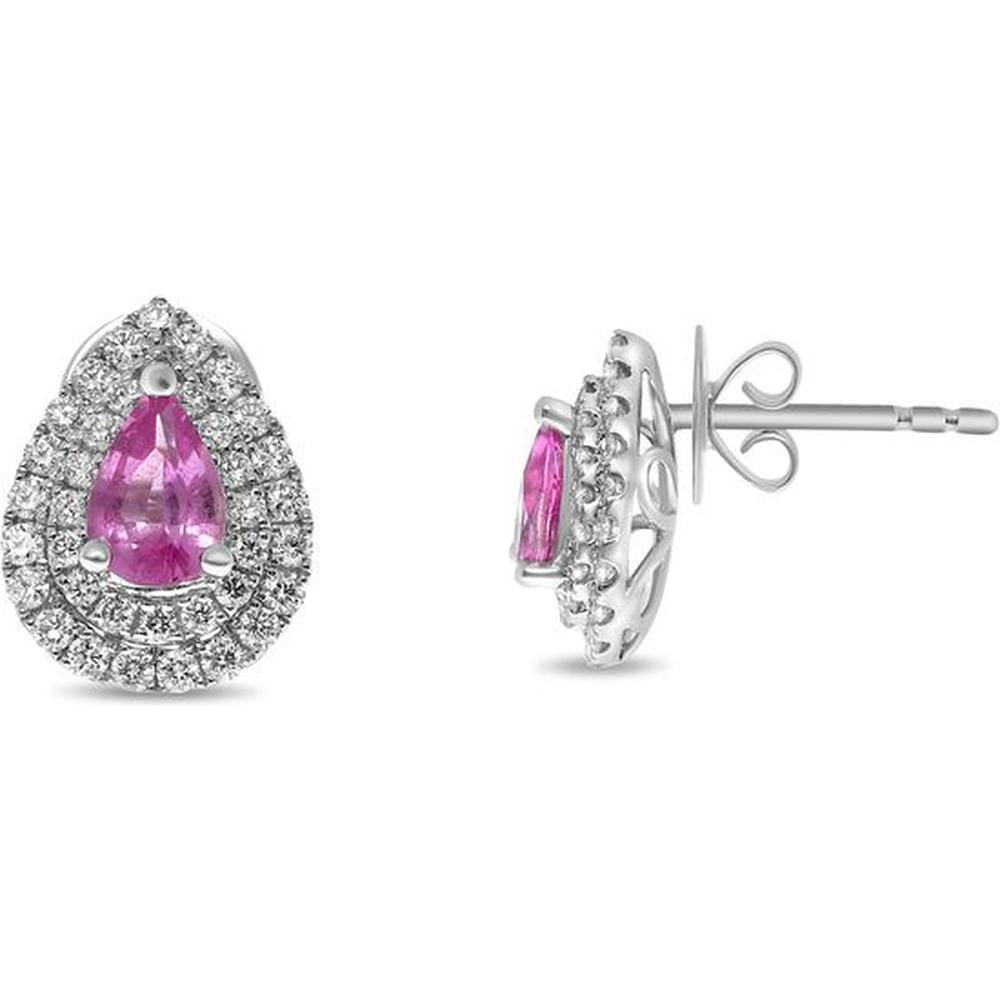 Roman & Jules - 18K White Gold Pear-Shaped Pink Sapphire and 0.46 Carat Diamond Halo Stud Earrings