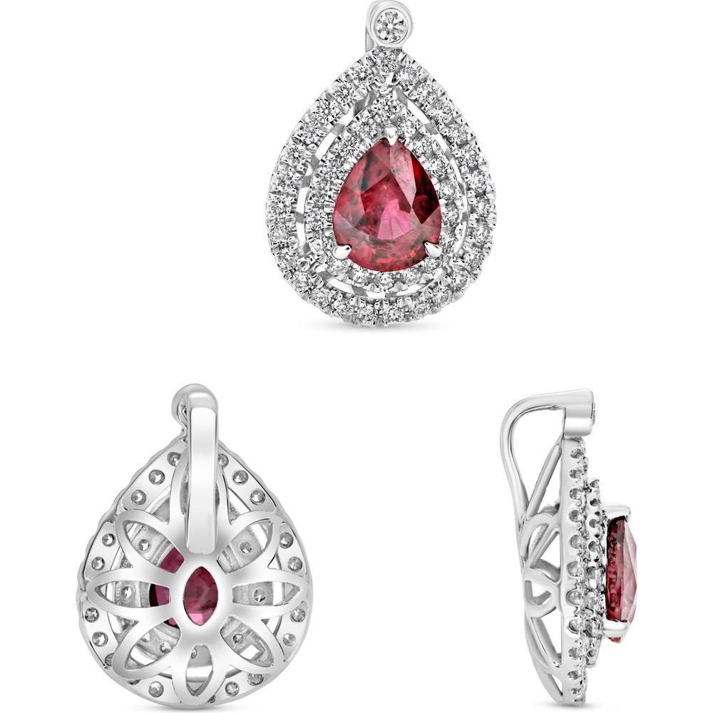 Roman & Jules - 18K White Gold Pear-Shaped Ruby Double Halo Pendant with 0.65 Carat Ruby and 0.21 Carat Diamond Accents