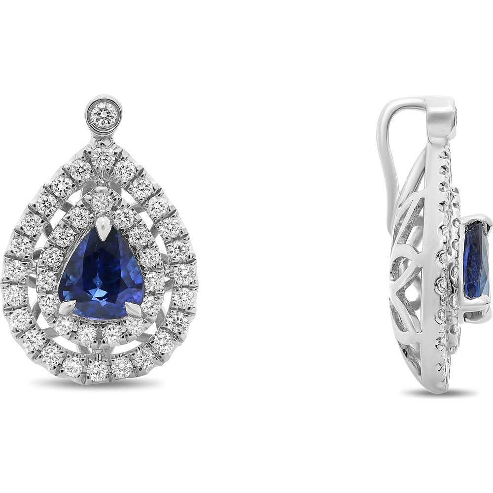 Roman & Jules - 18K White Gold Pear-Shaped Sapphire and 0.37 Carat Diamond Double Halo Pendant - 1.00 Carat Sapphire