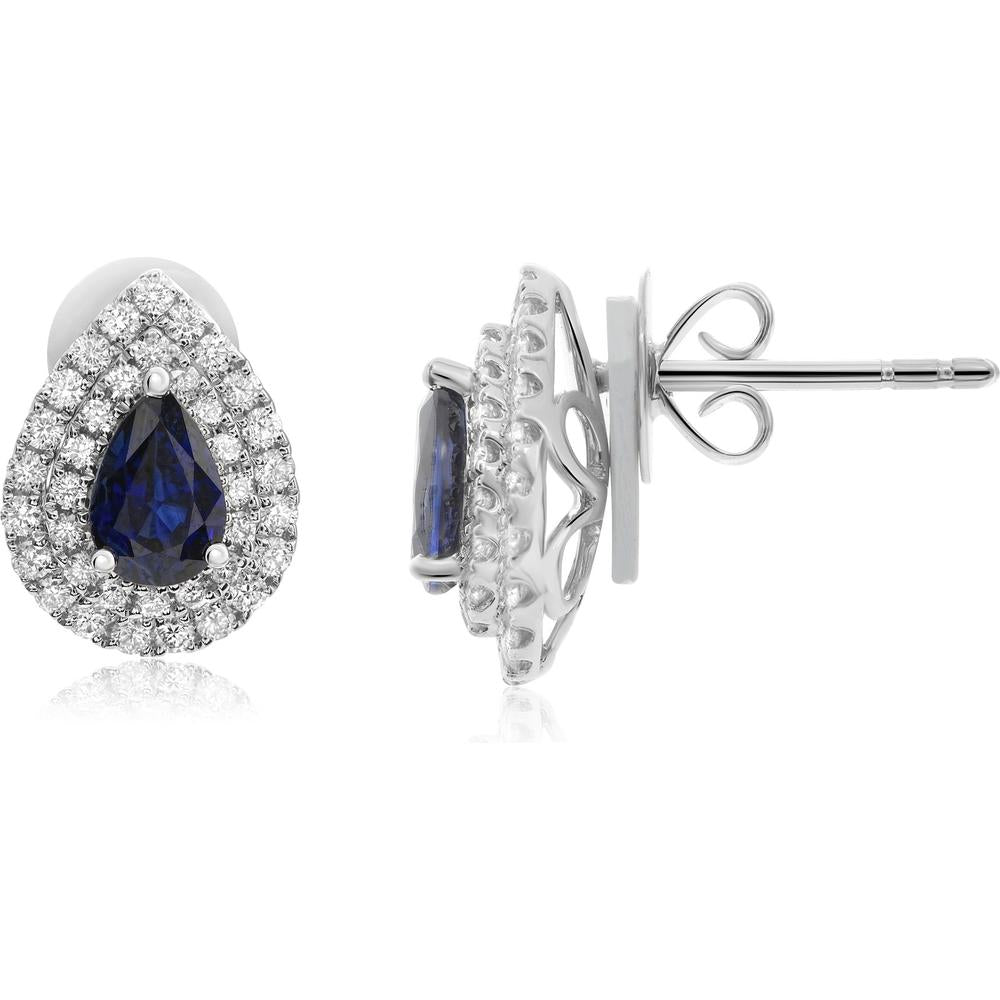 Roman & Jules - 18K White Gold Pear-Shaped Sapphire and 0.46 Carat Diamond Double-Halo Stud Earrings
