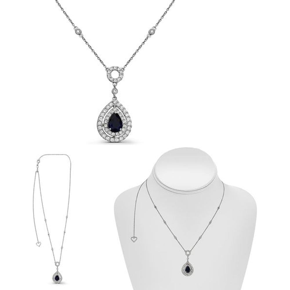 Roman & Jules - 18K White Gold Pear-Shaped Sapphire & Diamond Pendant Necklace - 1.05 Carat Sapphire, 0.81 Carat Total Diamond Weight