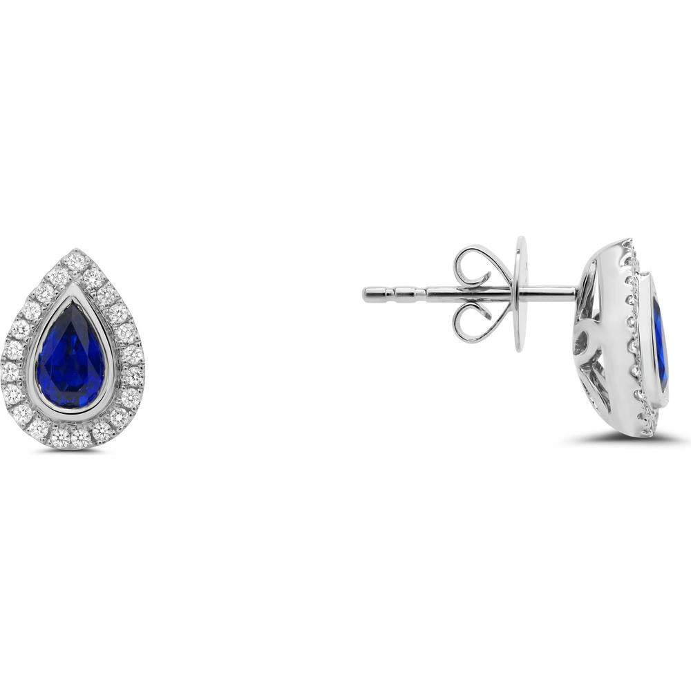 Roman & Jules - 18K White Gold Pear-Shaped Sapphire Stud Earrings with Diamond Halo - 0.25 Carat Total Sapphire Weight, 0.12 Carat Total Diamond Weight