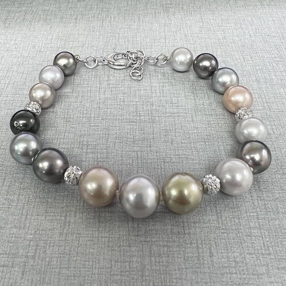 Roman & Jules - 18K White Gold Pearl Bracelet with Round Pearls - 9.5mm to 8.5mm