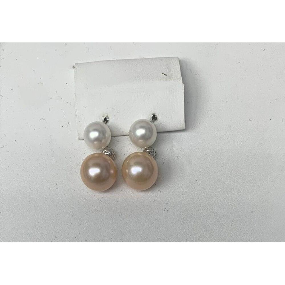 Roman & Jules - 18K White Gold Pearl Earrings with Diamond Accents - 10.0mm & 7.0mm Pearls