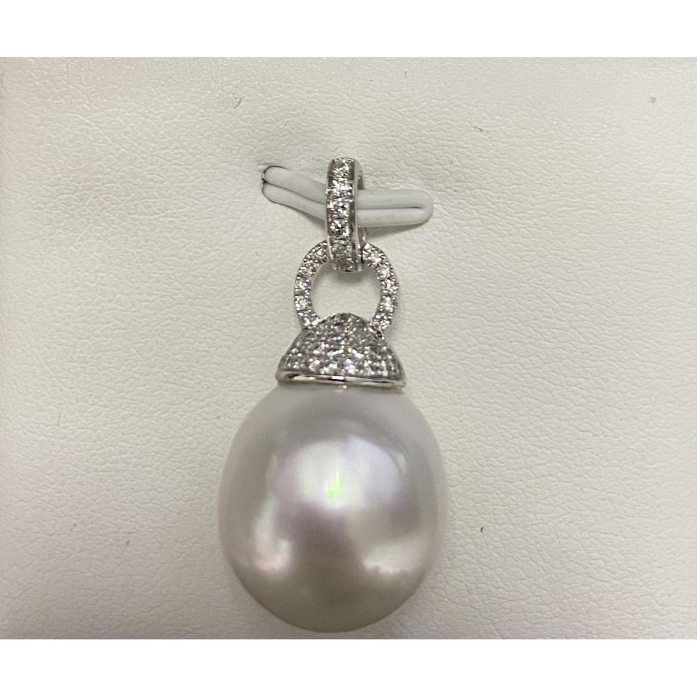 Roman & Jules - 18K White Gold Pearl Pendant with Pavé-Set Round Diamonds - 0.27 Carat Diamond Weight, 14.5mm Pearl