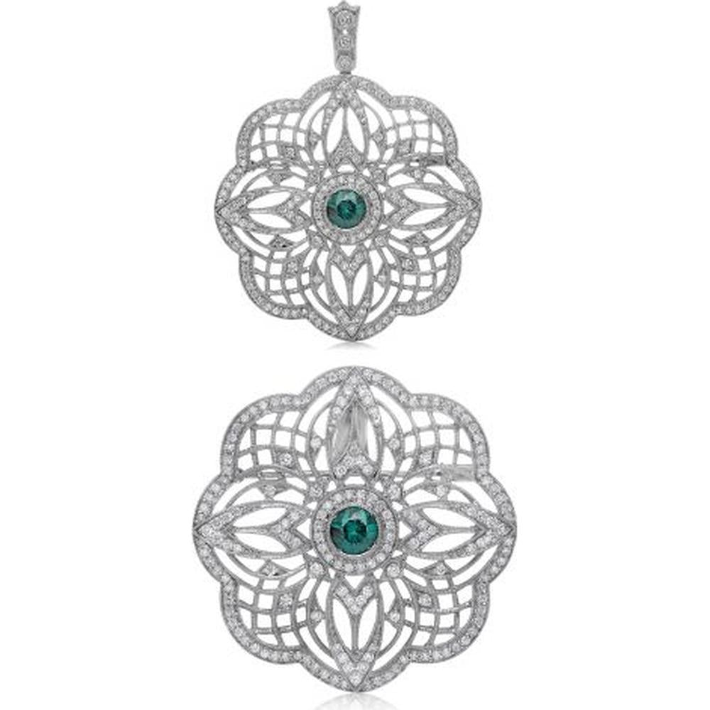 Roman & Jules - 18K White Gold Pendant with 1.62 Carat Round Color Enhanced Blue Diamond and Halo of Diamonds - 1.00 Carat Total Diamond Weight