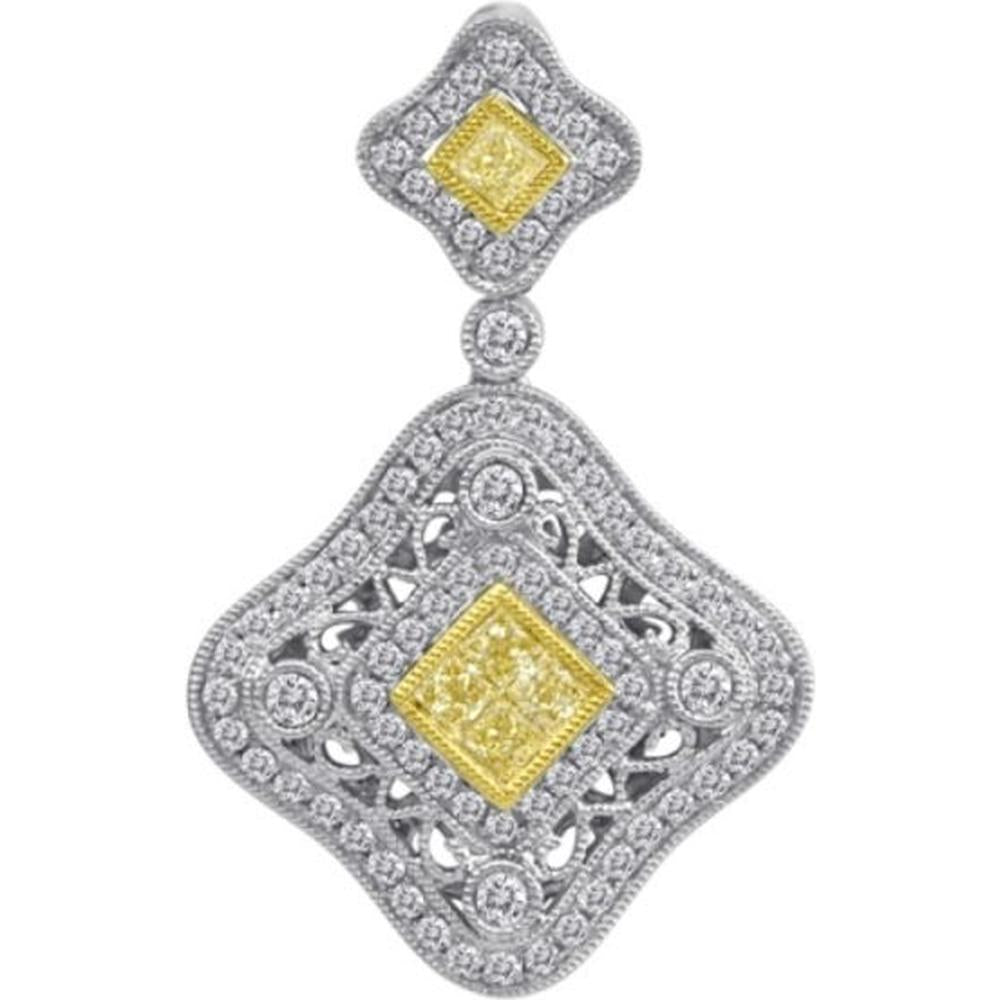 Roman & Jules - 18K White Gold Pendant with Fancy Yellow Diamond and Halo Design - 0.57 Carat Total Diamond Weight