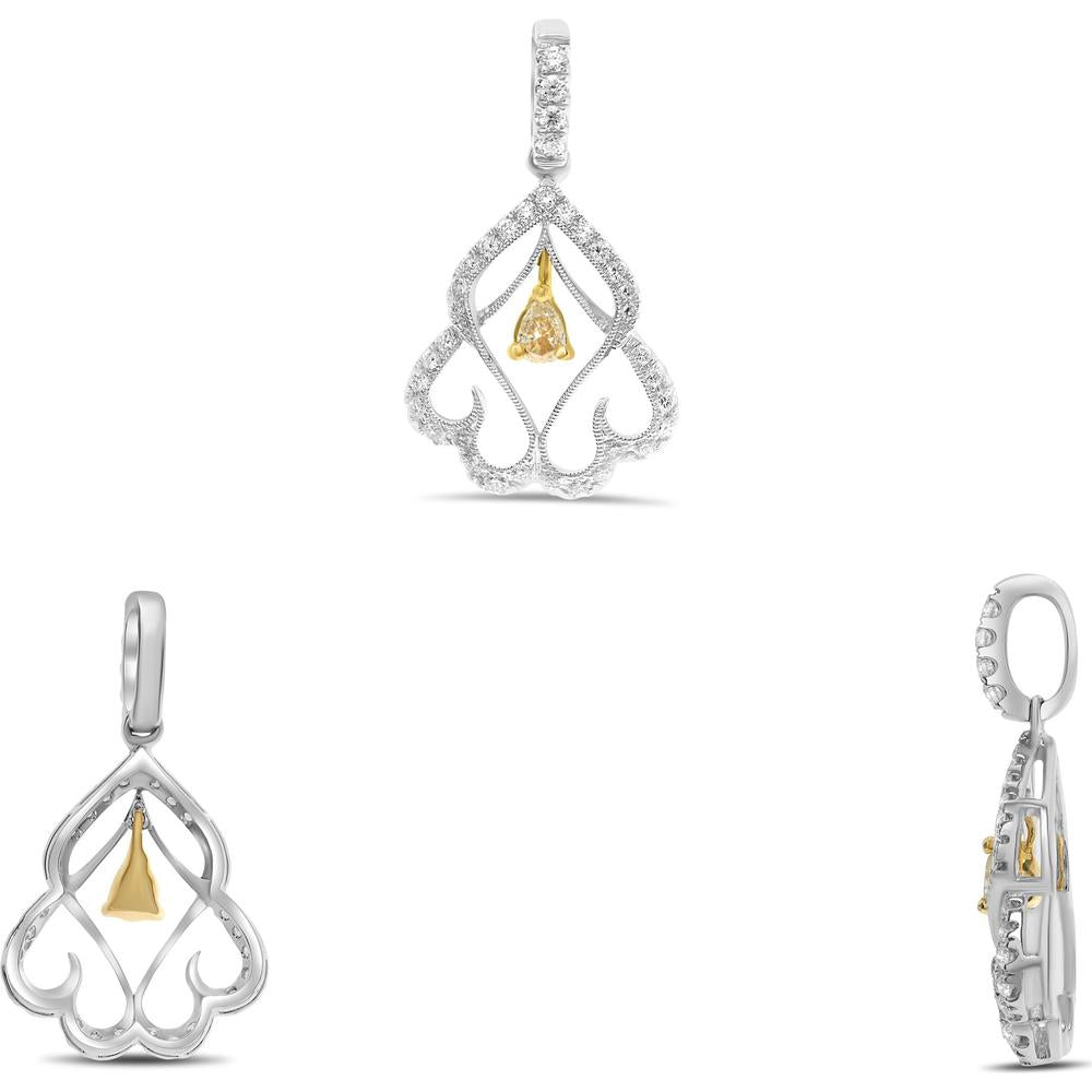 Roman & Jules - 18K White Gold Pendant with Fancy Yellow Pear Shape Diamond and Diamond Halo - 0.51 Carat Total Diamond Weight