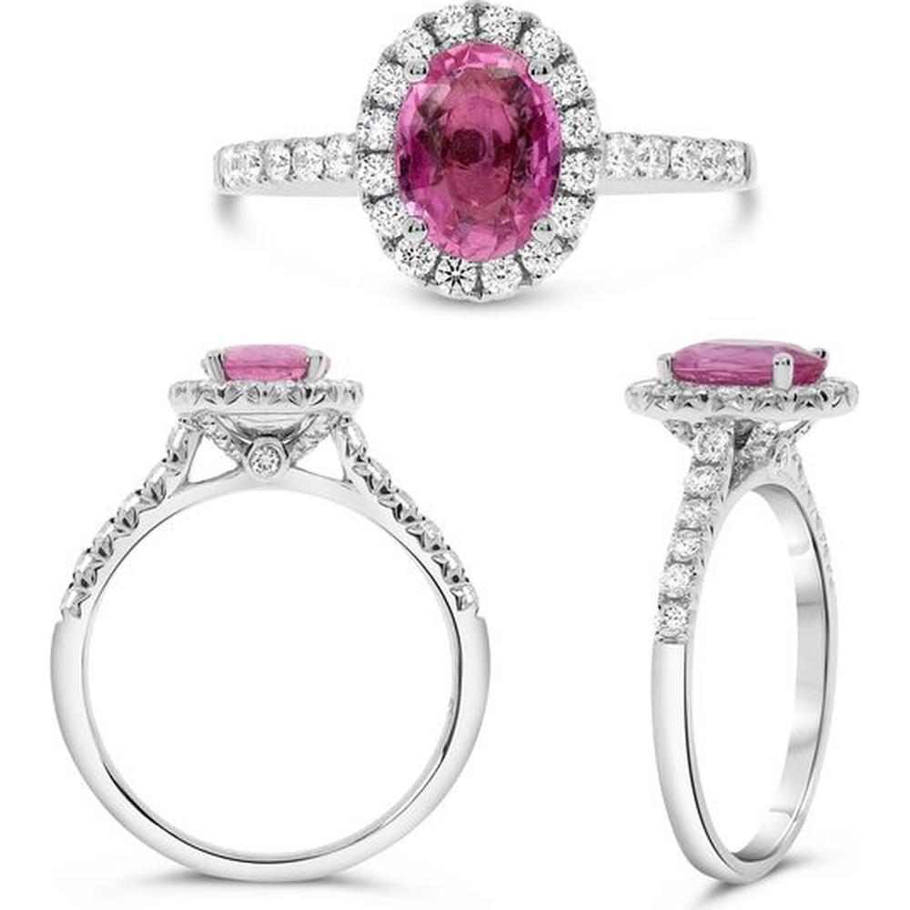 Roman & Jules - 18K White Gold Pink Sapphire and Diamond Halo Ring - 0.53 Carat Total Diamond Weight