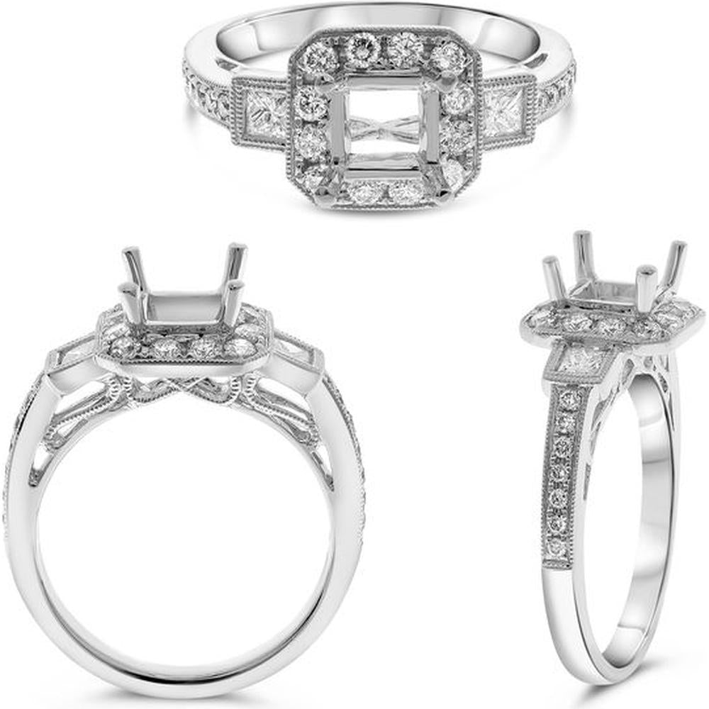 Roman & Jules - 18K White Gold Radiant Cut Fancy Yellow Diamond Ring with Round Diamonds - 0.43 Carat Total Diamond Weight
