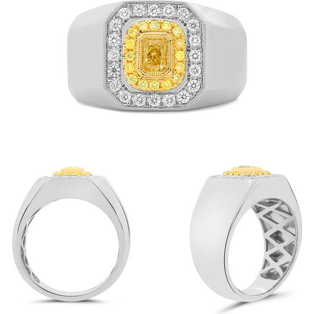 Roman & Jules - 18K White Gold Radiant Fancy Yellow Diamond Ring - 1.14 Carat Total Diamond Weight