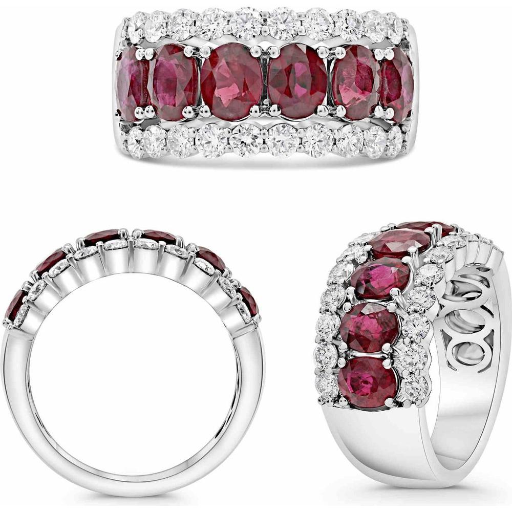 Roman & Jules - 18K White Gold Ring with Oval Ruby and Round Diamonds - 3.38 Carat Total Ruby Weight