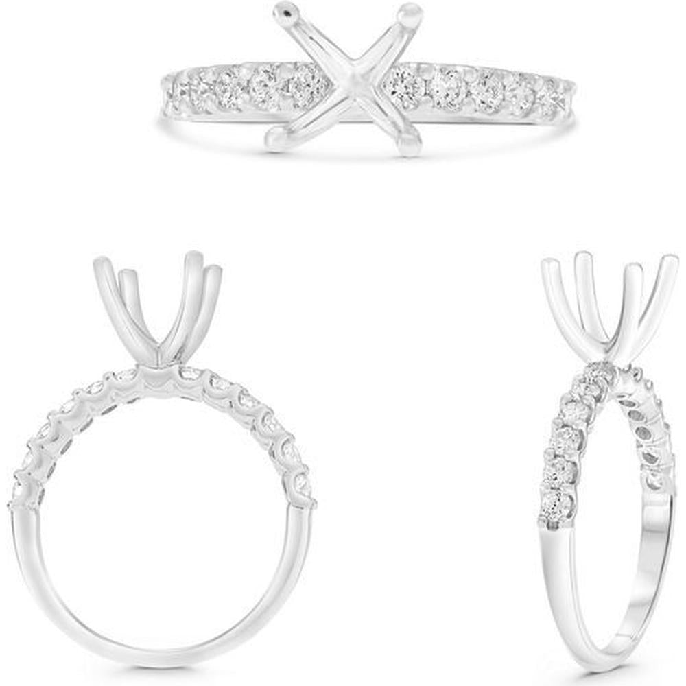 Roman & Jules - 18K White Gold Ring with Round Diamonds in U-Shaped Shared Prong Setting - 0.46 Carat Total Diamond Weight