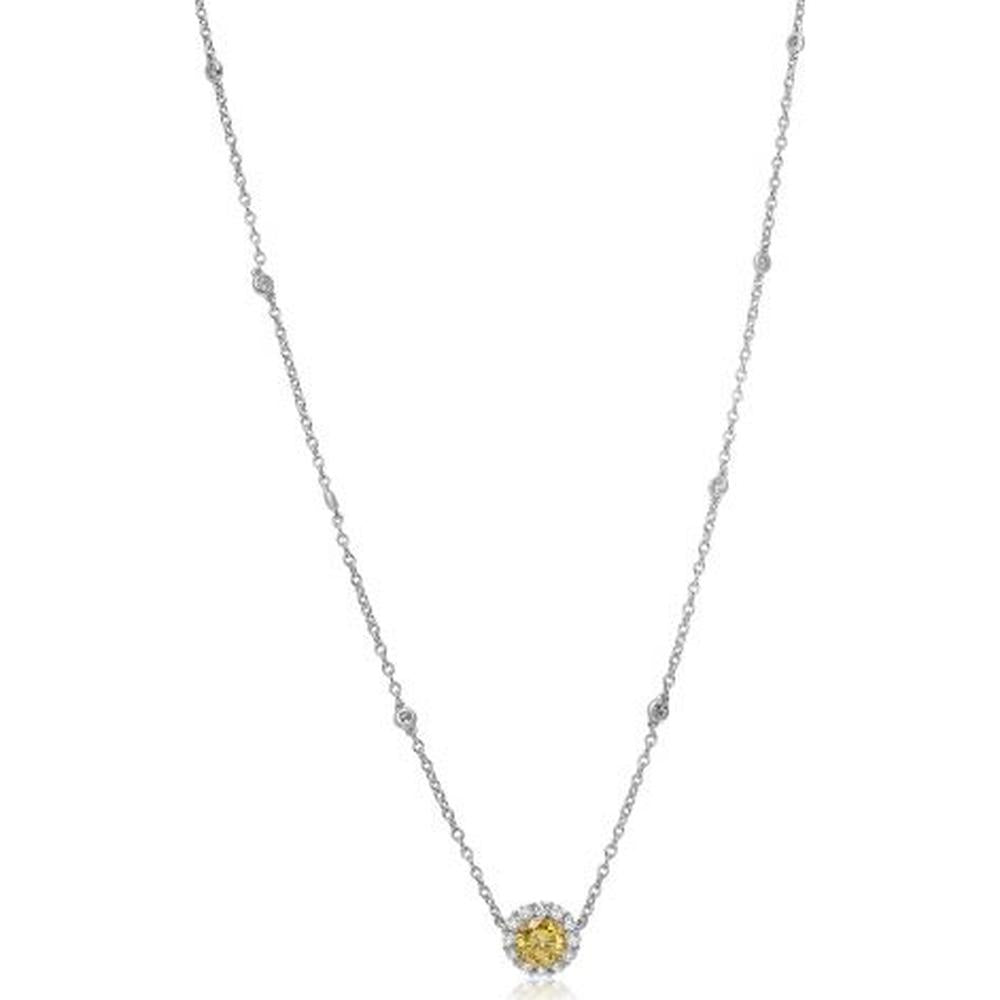 Roman & Jules - 18K White Gold Round Color Enhanced Diamond Necklace with Halo - 0.71 Carat Total Diamond Weight