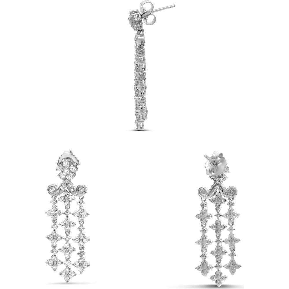 Roman & Jules - 18K White Gold Round Diamond Drop Earrings - 2.31 Carat Total Diamond Weight