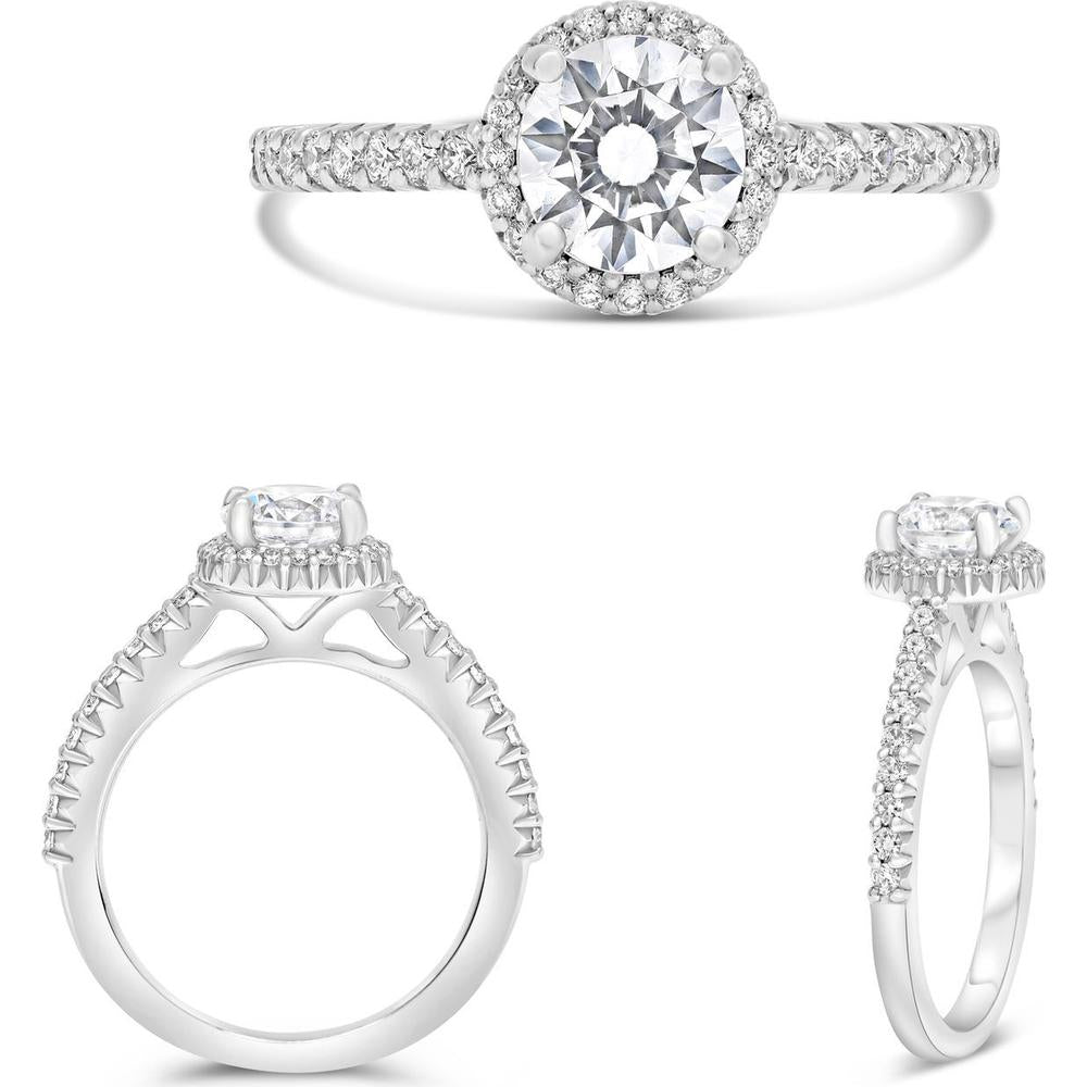 Roman & Jules - 18K White Gold Round Diamond Halo Ring - 0.39 Carat Total Diamond Weight