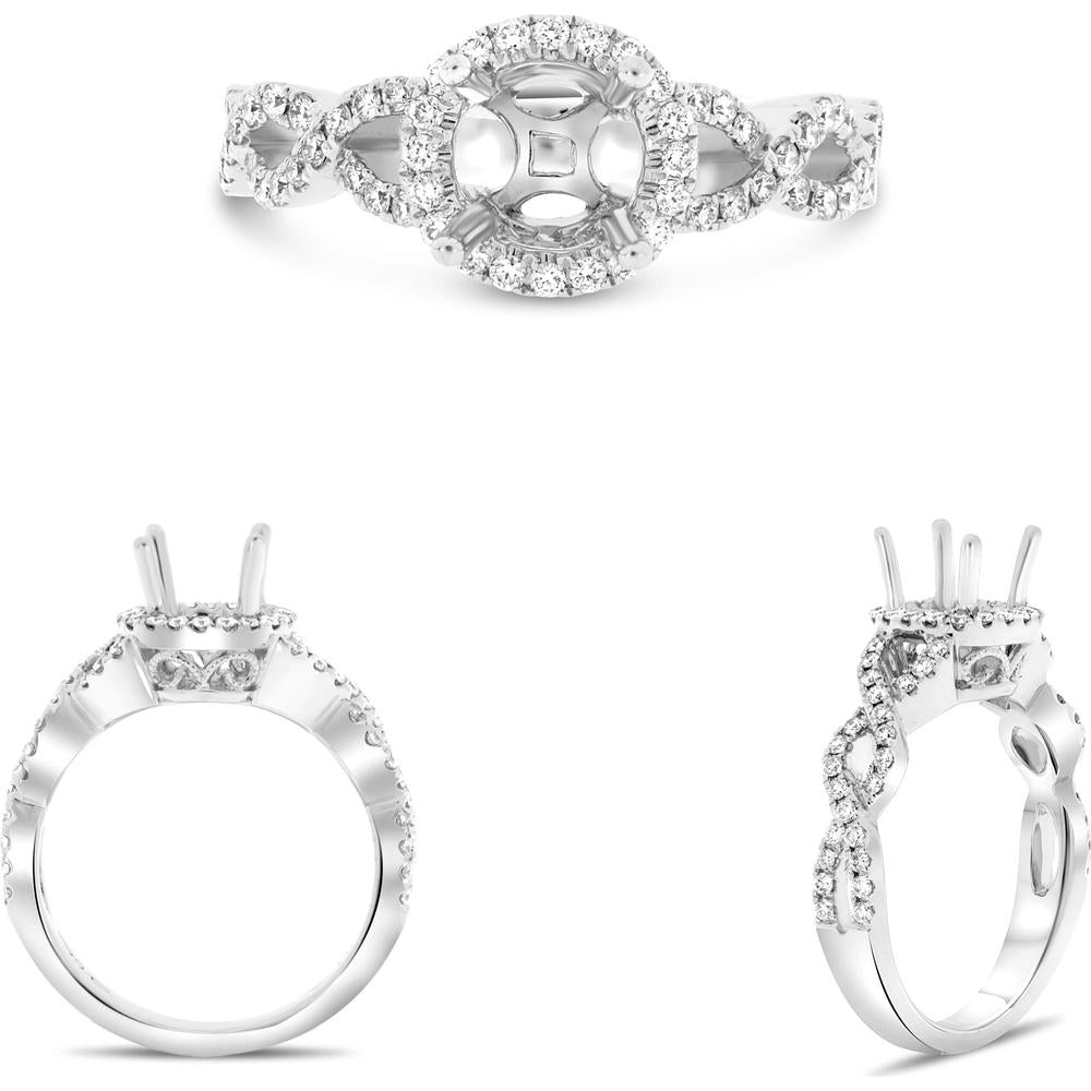 Roman & Jules - 18K White Gold Round Diamond Halo Ring with Twisted Band - 0.49 Carat Total Diamond Weight