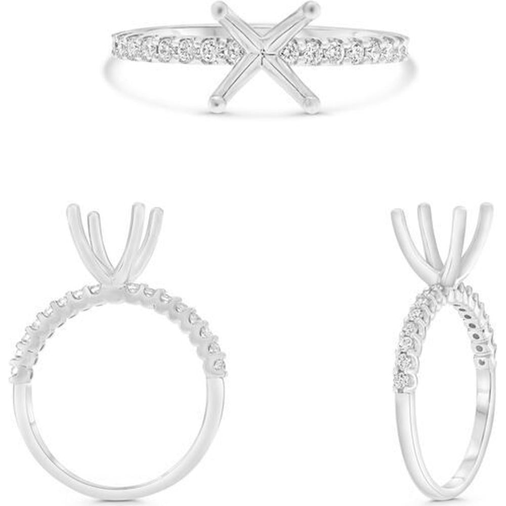 Roman & Jules - 18K White Gold Round Diamond Ring with Hidden Full Halo and U-Shape Shared Prong Setting - 0.30 Carat Total Diamond Weight