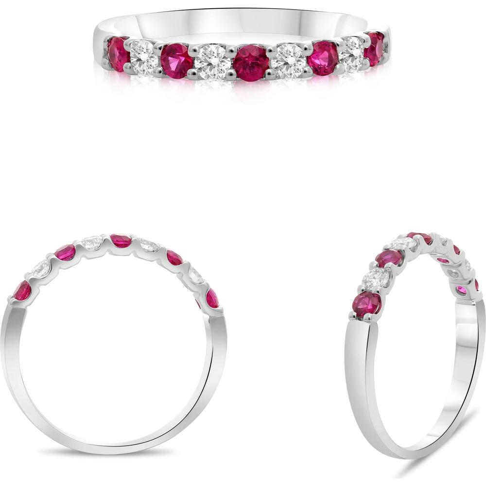 Roman & Jules - 18K White Gold Round Ruby and Diamond Band Ring - 0.58 Carat Total Gemstone Weight