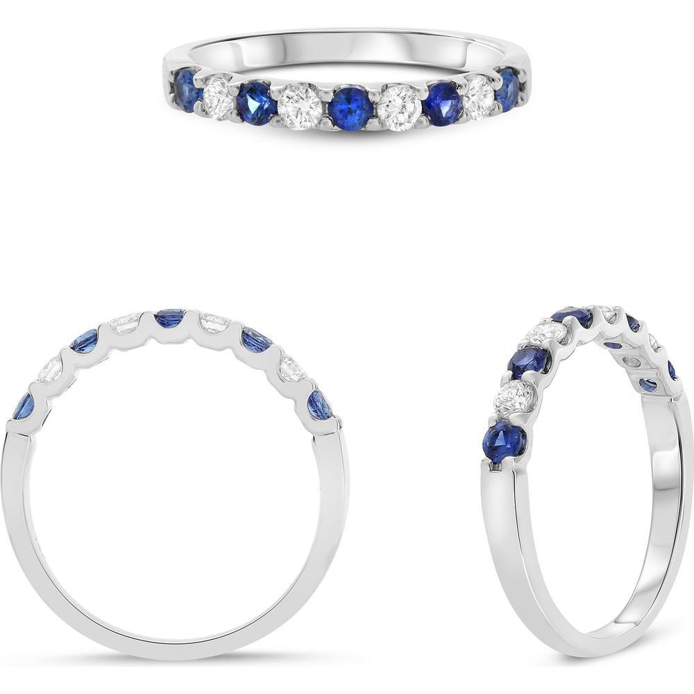 Roman & Jules - 18K White Gold Round Sapphire and Diamond Band Ring - 0.34 Carat Sapphire, 0.23 Carat Diamond
